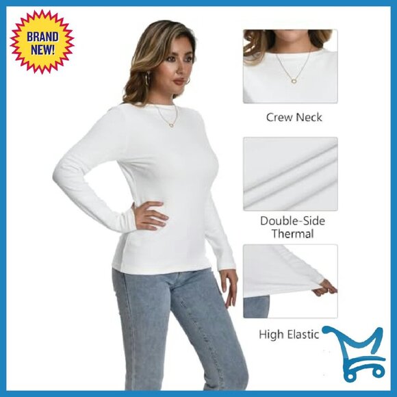 Women's Thermal Long Sleeve Crew Neck Base Layer Tops XL Fleece Lined - Picture 6 of 7